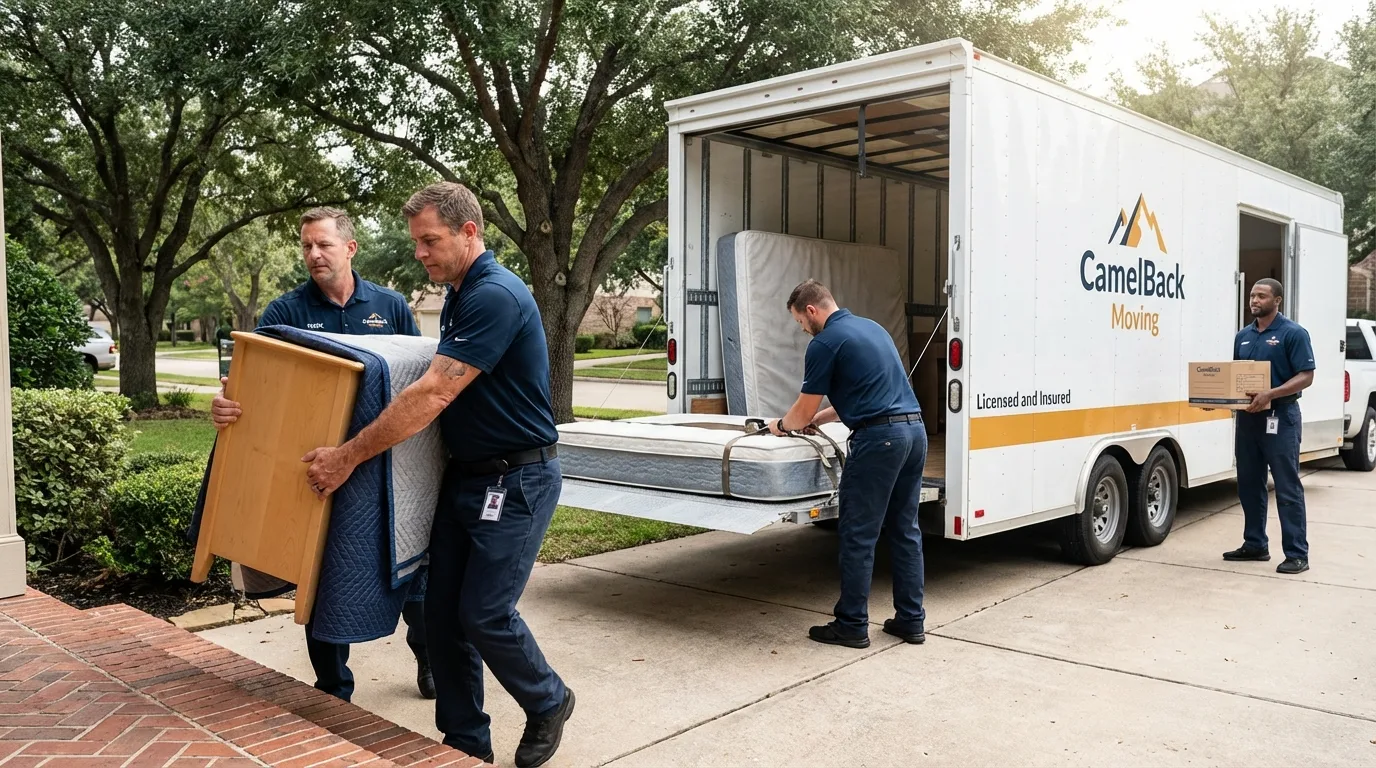 Crew loading residential truck for cross-state move from Ucon, ID